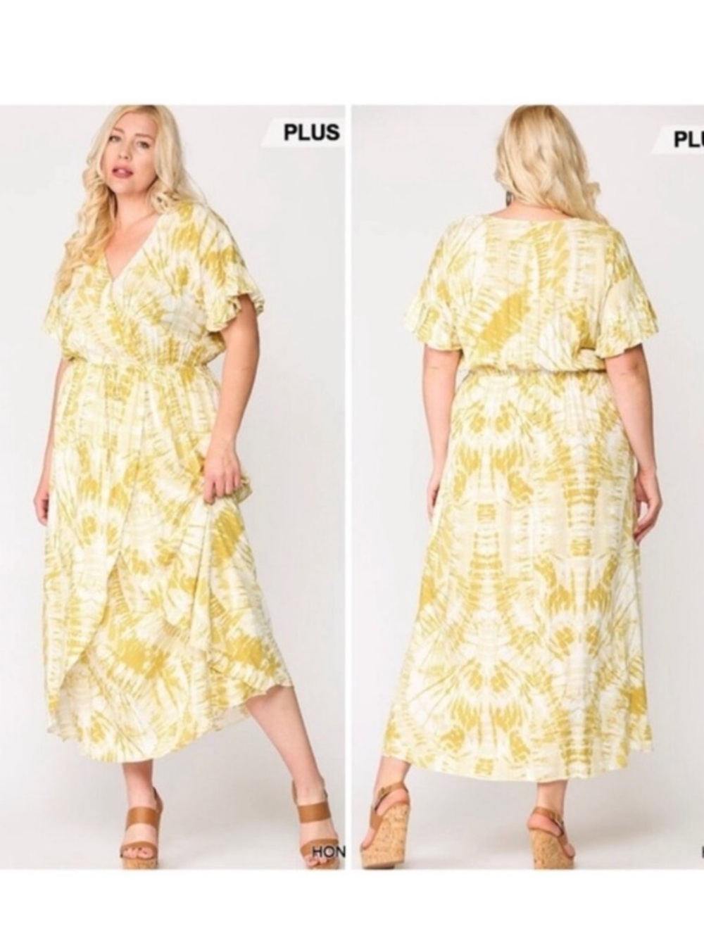 Gigio | Sunburst Golden Tie Dye Peek A Boo Slit Surplice Maxi Dress New XL Plus